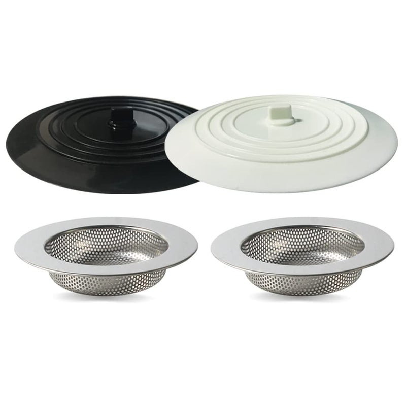 Seatery 4PCS Kitchen Sink Stopper Strainer, 6 Inch Round Large Silicone Sink Drain Cover Plug, Water Stopper, 4.5 Inch Stainless Steel Sink Strainer, Food Scraps Catcher for Kitchen - Image 1